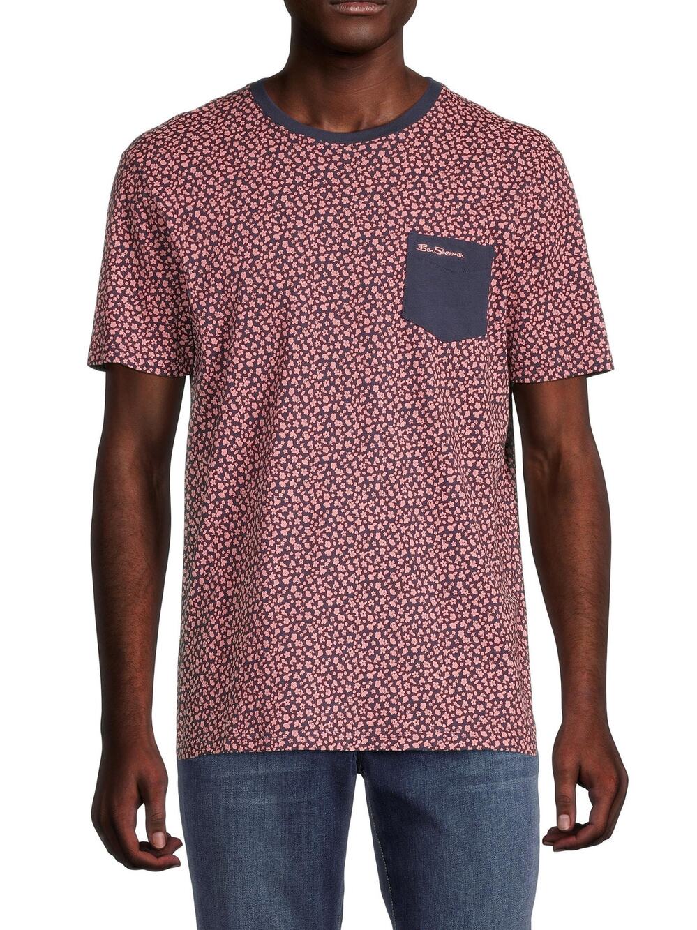 Ben Sherman Shirt Mens XXL NWT Crew T-Shirt Navy Micro Floral Pocket Regular Fit